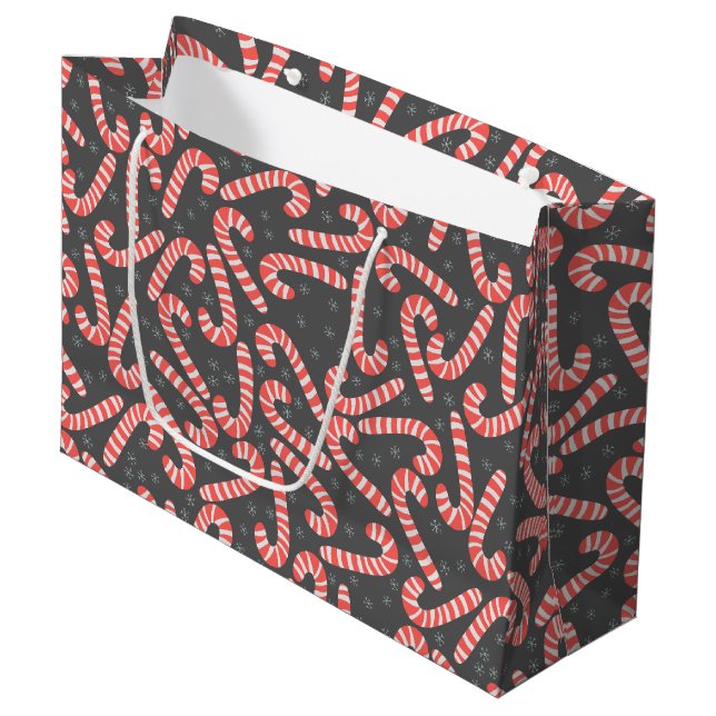 Bolsa De Regalo Grande Feliz Navidad Peppermint Candy Canes Snowflakes (Angulo Anverso)