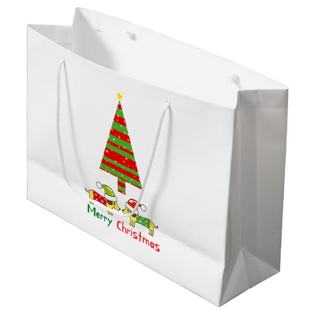 Bolsa De Regalo Grande Feliz Navidad (perros Santa) (Angulo Anverso)