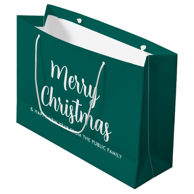 Bolsa De Regalo Grande Feliz Navidad Personalizado Año Nuevo Verde Blanco (Angulo Anverso)