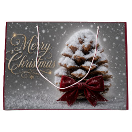 Bolsa De Regalo Grande Feliz Navidad Piña Cubierta de Nieve
