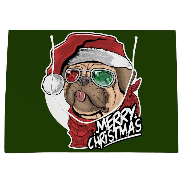 Bolsa De Regalo Grande Feliz Navidad Pug (Anverso)