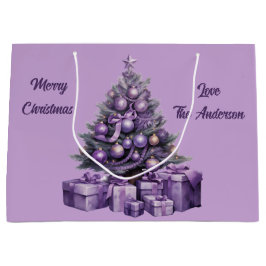 Bolsa De Regalo Grande Feliz Navidad púrpura árbol de Navidad