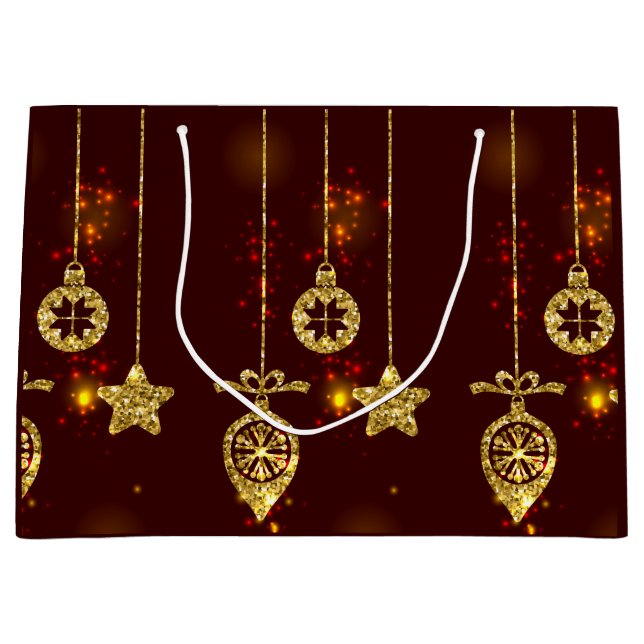 Bolsa De Regalo Grande Feliz Navidad, Purpurina de vacaciones rojas respl (Anverso)