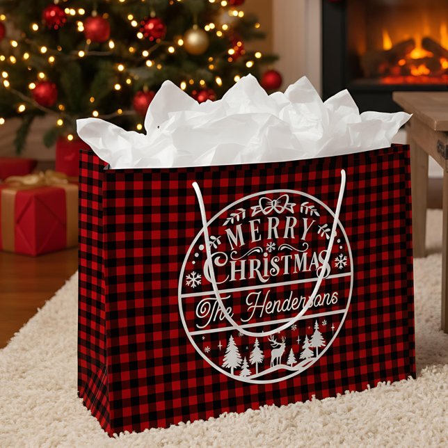 Bolsa De Regalo Grande Feliz Navidad Red & Black Buffalo Plaid Personaliz (Subido por el creador)