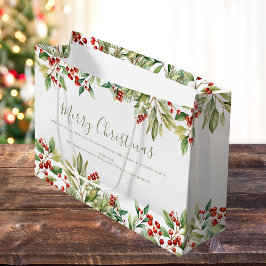 Bolsa De Regalo Grande Feliz Navidad Red Holly Greenery Personalizado