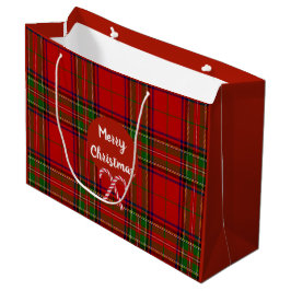Bolsa De Regalo Grande Feliz Navidad Red Tartán Plaid Candy Canes