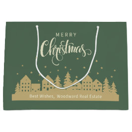 Bolsa De Regalo Grande Feliz Navidad Retro Verde | Clientes inmobiliarios