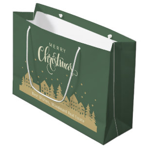 Bolsa De Regalo Grande Feliz Navidad Retro Verde   Clientes inmobiliarios