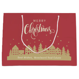 Bolsa De Regalo Grande Feliz Navidad Rojo Intenso Retro | Realtor Moderno