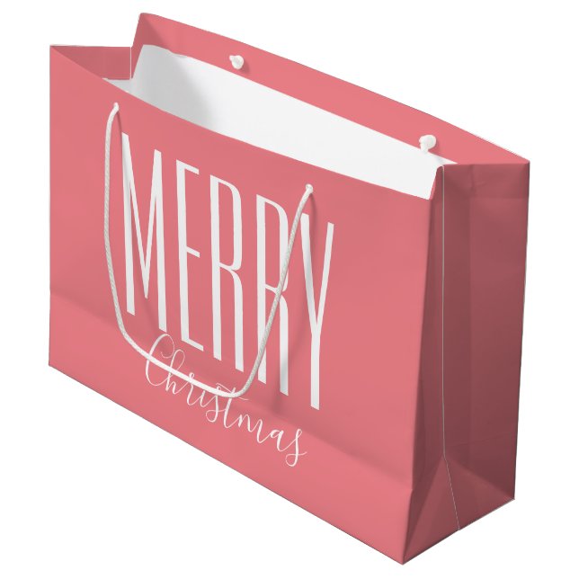 Bolsa De Regalo Grande Feliz Navidad Rosa Blanco (Angulo Anverso)