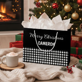 Bolsa De Regalo Grande Feliz Navidad Rustic Black & White Buffalo Tapado