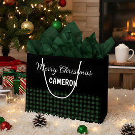 Bolsa De Regalo Grande Feliz Navidad Rustic Green & Black Buffalo Plaid