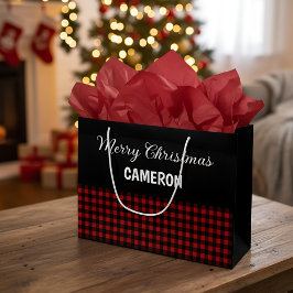 Bolsa De Regalo Grande Feliz Navidad Rustic Red & Black Buffalo Plaid