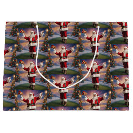 Bolsa De Regalo Grande Feliz Navidad Santa y árboles de Navidad