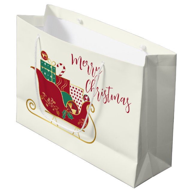 Bolsa De Regalo Grande Feliz Navidad Santas Sleigh (Angulo Anverso)