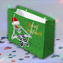 Bolsa De Regalo Grande Feliz Navidad Skeleton Santa Hat Ornamentos Verde