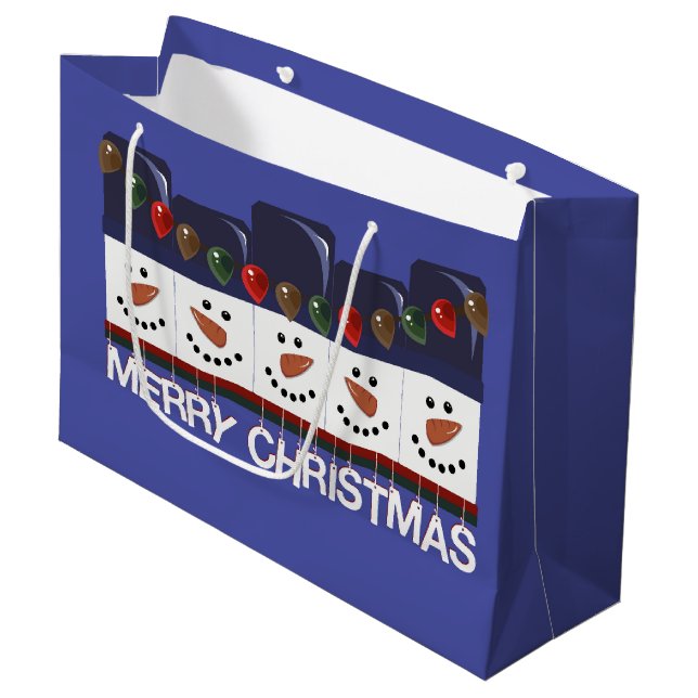 Bolsa De Regalo Grande Feliz Navidad Snowmen (Angulo Anverso)