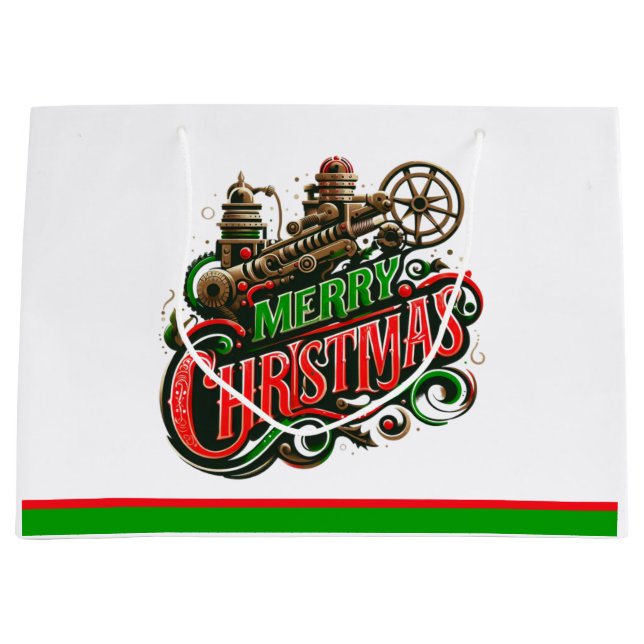 Bolsa De Regalo Grande Feliz Navidad steampunk (Anverso)