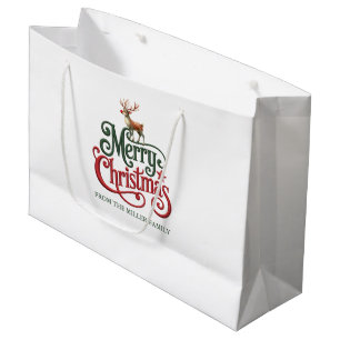 Bolsa De Regalo Grande Feliz Navidad Típografía gótica con ciervo de lluv