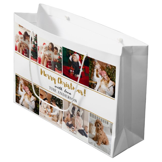 Bolsa De Regalo Grande Feliz Navidad Verde Elegante fotos modernas (Angulo Anverso)