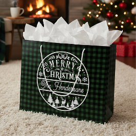 Bolsa De Regalo Grande Feliz Navidad Verde y Negro Personalizado de escúf
