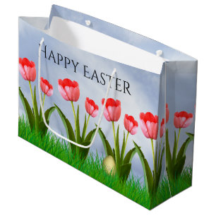 Bolsa De Regalo Grande Feliz Pascua: Huevo de fotografía floral de tulip