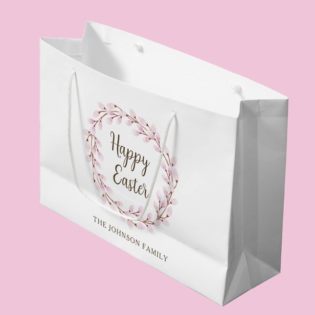 Bolsa De Regalo Grande Feliz Pascua, Pussy Willow (Happy Easter Cute Pink Pussy Willow Large Gift Bag)