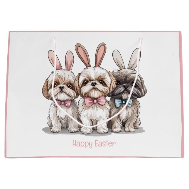 Bolsa De Regalo Grande Feliz Pascua Shih Tzu Dogs (Anverso)