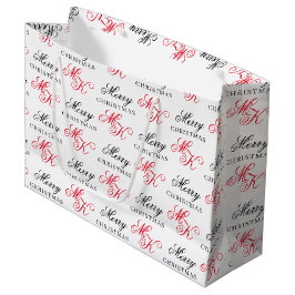 Bolsa De Regalo Grande Feliz Personalizado de Navidad Monograma Iniciales