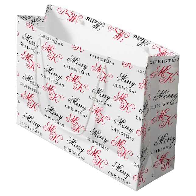 Bolsa De Regalo Grande Feliz Personalizado de Navidad Monograma Iniciales (Angulo Anverso)