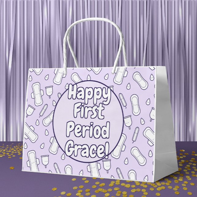 Bolsa De Regalo Grande Feliz primer periodo Fiesta Purple Cute Tampon Pad (Mockup of gift bag)