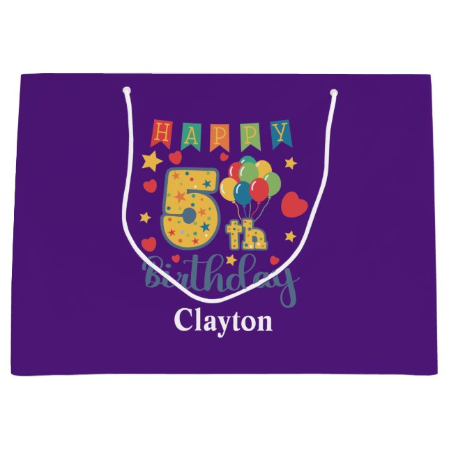 Bolsa de regalo grande feliz quinto cumpleaños (Anverso)