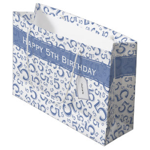 Bolsa De Regalo Grande Feliz quinto cumpleaños número patrón 5 azul/blanc