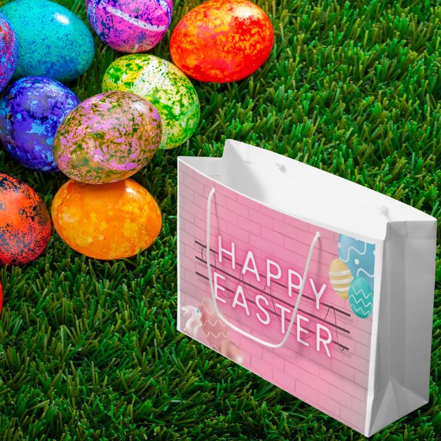 Bolsa De Regalo Grande Feliz Rótulo de Neón Rosa de los Huevos Conejanos  (Subido por el creador)