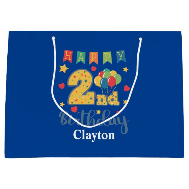 Bolsa de regalo grande feliz segundo cumpleaños (Anverso)