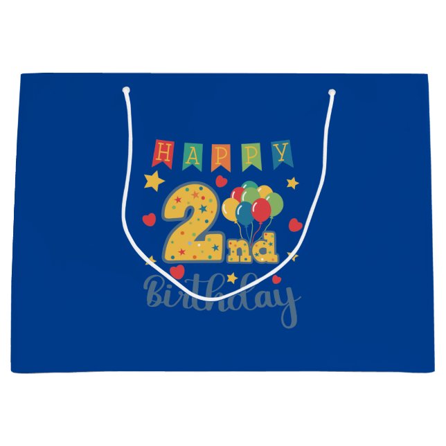 Bolsa de regalo grande feliz segundo cumpleaños (Anverso)