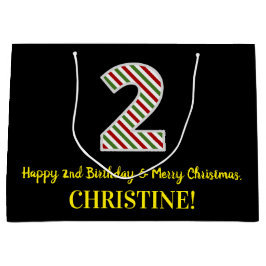 Bolsa De Regalo Grande Feliz segundo cumpleaños y Feliz Navidad, nombre p