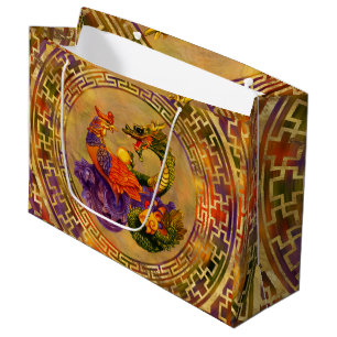 Bolsa De Regalo Grande Fénix y Dragón - color y oro
