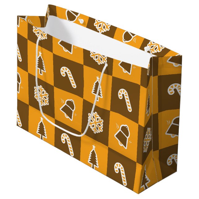 Bolsa De Regalo Grande Festive Holiday Grid Pattern (Angulo Anverso)