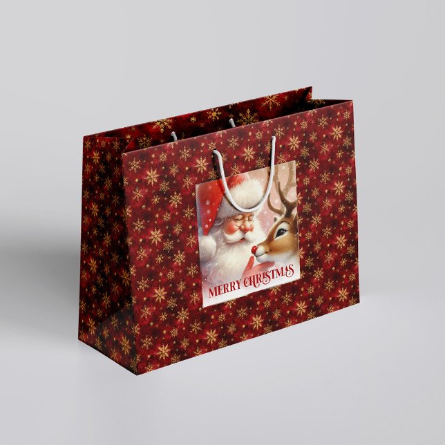 Bolsa De Regalo Grande Festive Holiday Santa and Rudolph Christmas Bag (Festive Holiday Santa and Rudolph Christmas Bag)