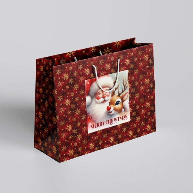 Bolsa De Regalo Grande Festive Santa Claus Rudolph Cute Holiday Gift Bag (Festive Santa Claus Rudolph Cute Holiday Gift Bag)