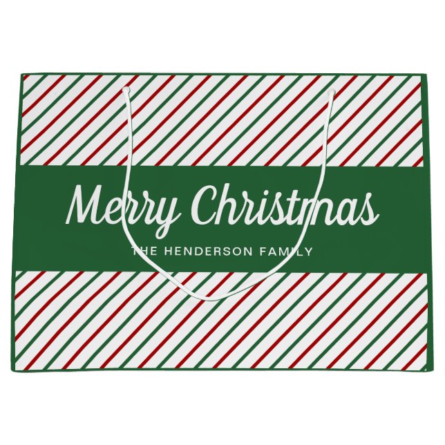 Bolsa De Regalo Grande Festividad de las franjas verdes Feliz Navidad (Anverso)