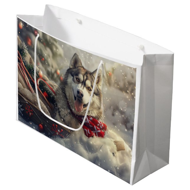 Bolsa De Regalo Grande Festividad de los Navidades de Husky Dog en Siberi (Angulo Anverso)