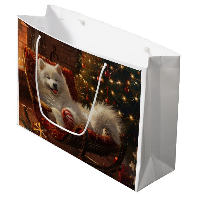 Bolsa De Regalo Grande Festividad de los Navidades de perro de Samoyed (Angulo Anverso)