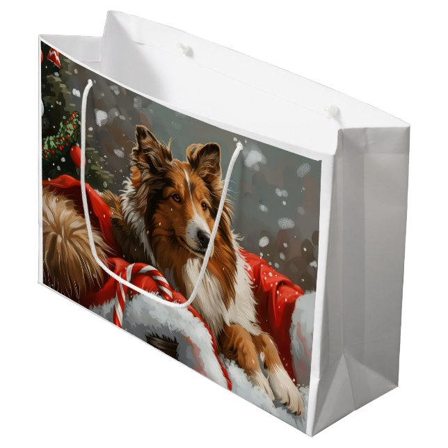 Bolsa De Regalo Grande Festividad de los Navidades de Rough Collie Dog (Angulo Anverso)
