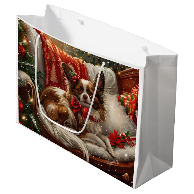Bolsa De Regalo Grande Festividad de los Navidades Papillon Dog (Angulo Anverso)