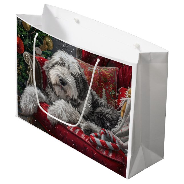 Bolsa De Regalo Grande Festividad de Navidades de Sheepdog ingleses viejo (Angulo Anverso)