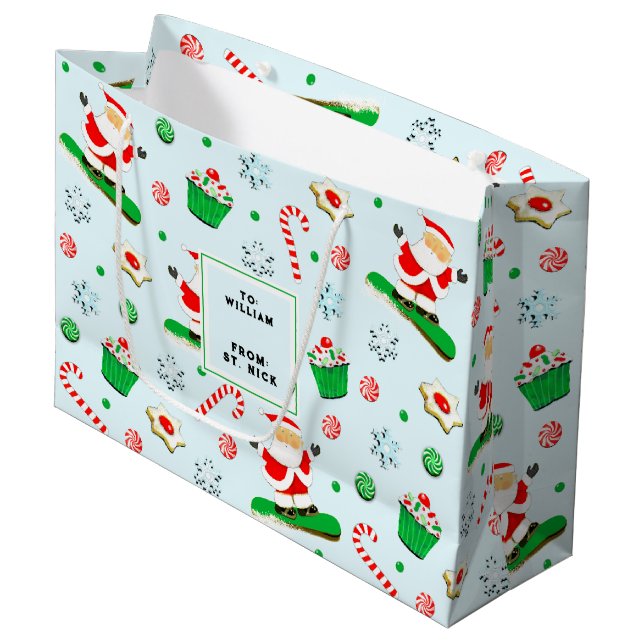 Bolsa De Regalo Grande Festividad de Navidades Snowboard (Angulo Anverso)