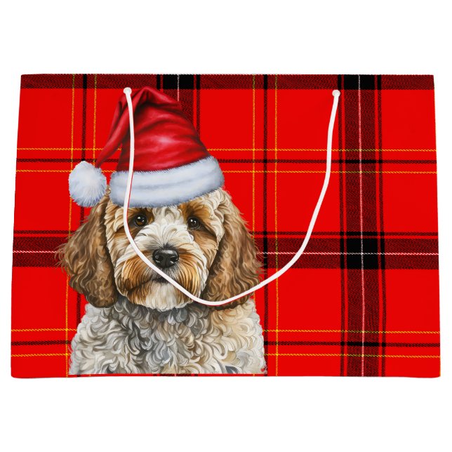Bolsa De Regalo Grande Festividad de perro Cockapoo Navidades de Red Plai (Anverso)
