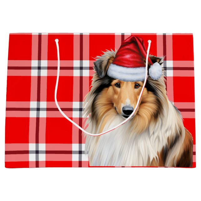 Bolsa De Regalo Grande Festividad de Red Plaid Collie Dog Lover (Anverso)